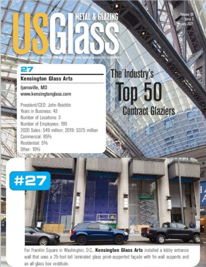 US Glass Magazine Top 50 Contract Glazier Kensington Glass Arts 2021