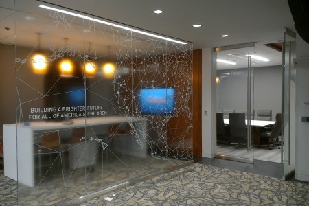 Reception Area with Specialized Glass Installed by KGa